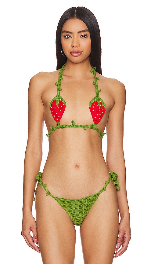 Shop 1xblue Strawberry Crotchet Top In Green
