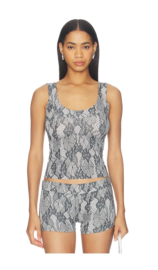 1XBLUE Lace Print Tank Top
