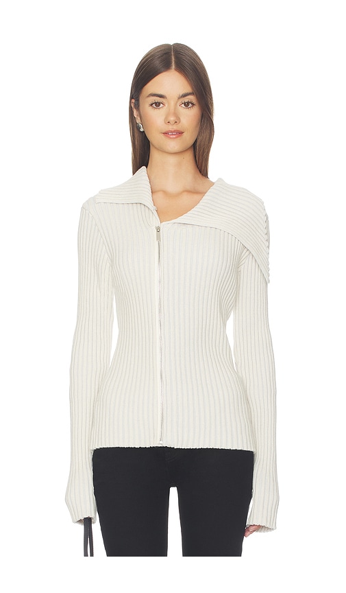 1XBLUE Rib Zip Knit in White. - size XS (also in S, M, L)