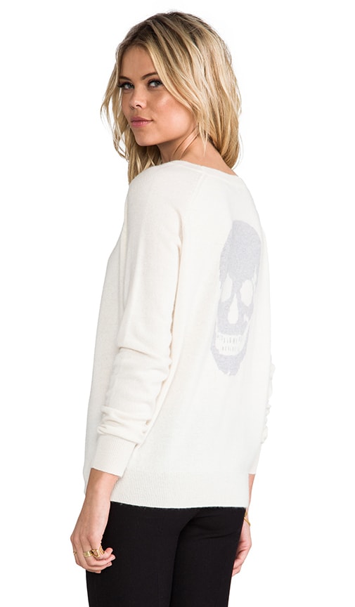 360CASHMERE Skull Cashmere Luther Crew Neck Sweater in Ivory & Powder ...