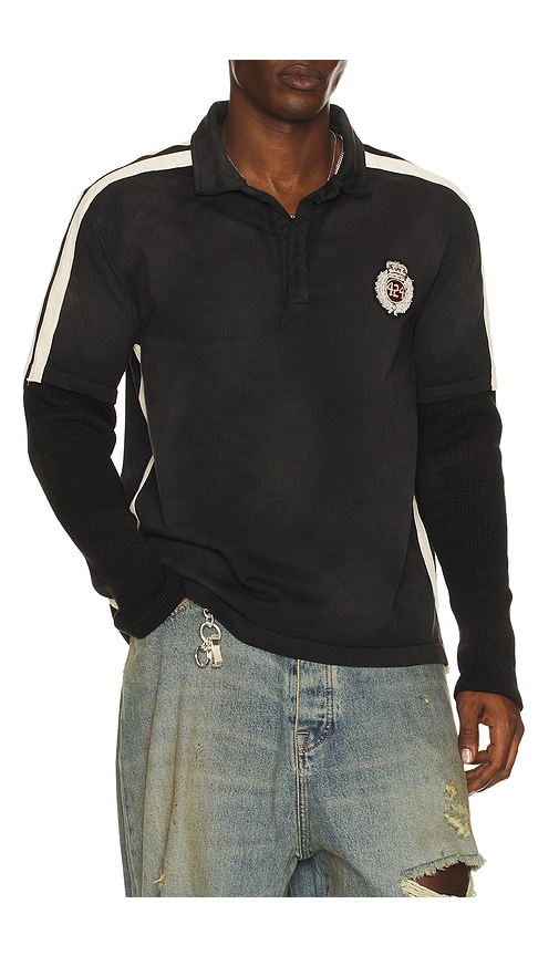 424 Academy Polo Double Sleeve Thermal in Vintage Black | REVOLVE