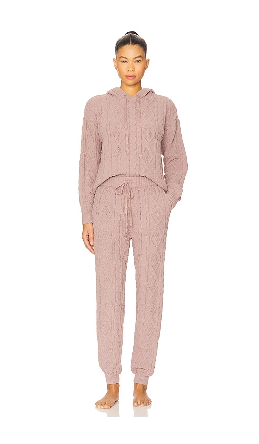 525 Hallie Chenille Cable Hoodie & Jogger Set In Brown