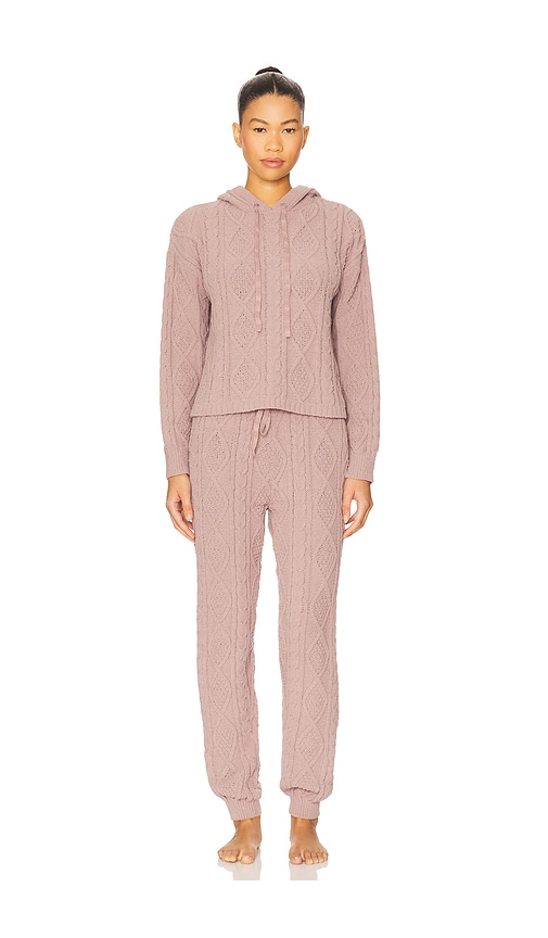 525 Hallie Chenille Cable Hoodie & Jogger Set In Brown