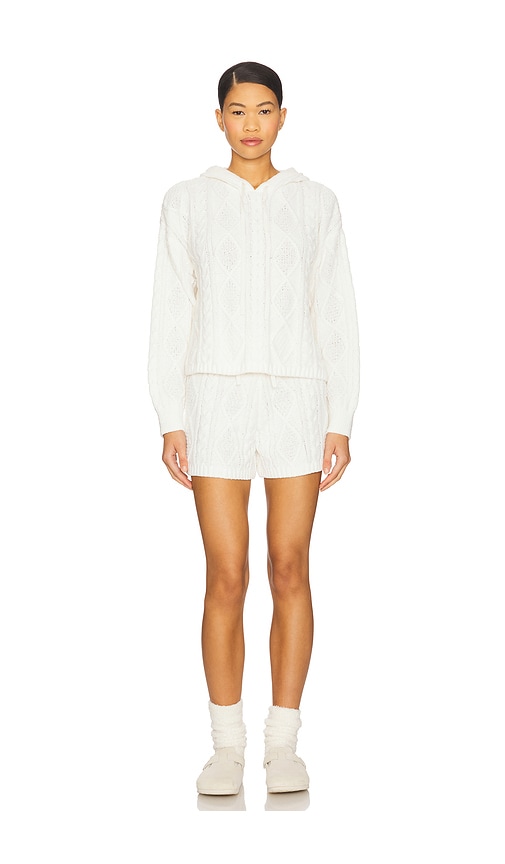 525 Sutton Chenille Cable Hoodie & Short Set In White