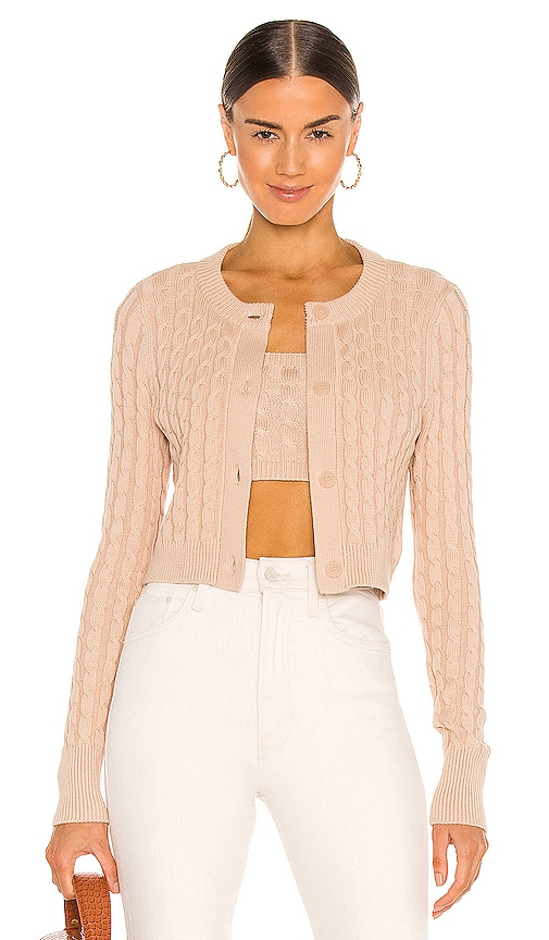 525 America Cropped Cable Cardigan in Oat