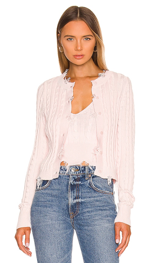 525 Cable Distressed Cardigan in Light Pink | REVOLVE