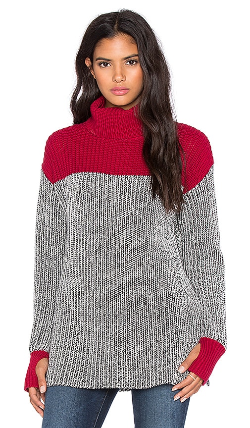 Colorblock Tweed Turtleneck Sweater