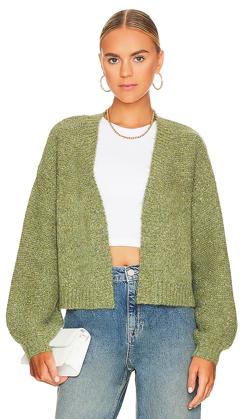 525 Open Textured Cardi with Balloon Sleeve in Green