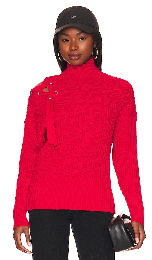 525 Shoulder Lace Cable Pullover in Red