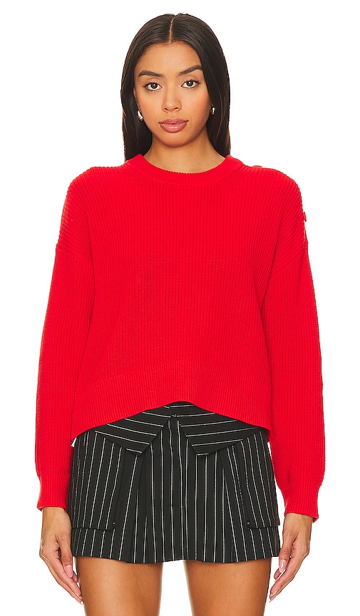 Shop 525 Ida Button Shoulder Solid Pullover Sweater In Red