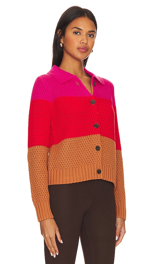 Shop 525 Joanna Colorblocked Honeycomb Cardigan In Toasted Almond Multi