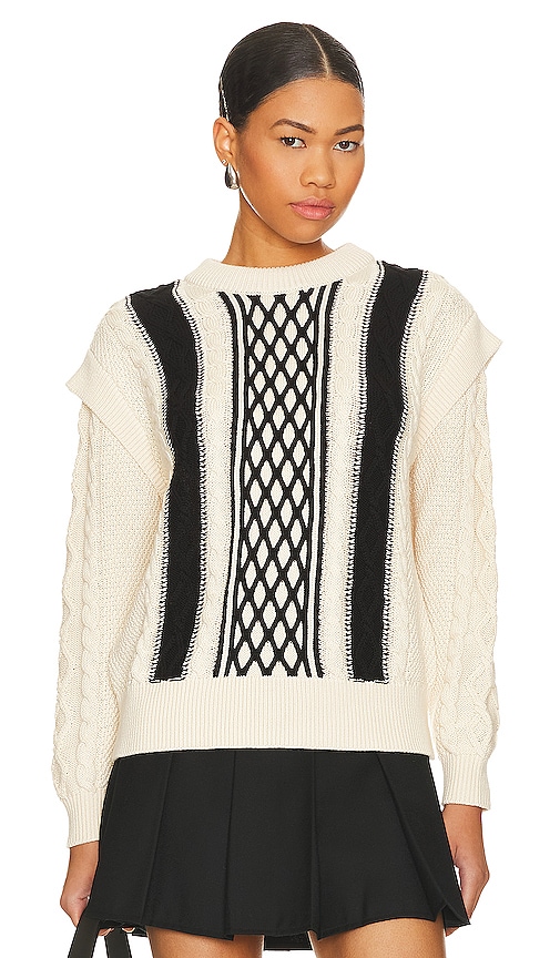 525 Nia Shoulder Trim Pullover Sweater In Cream Multi