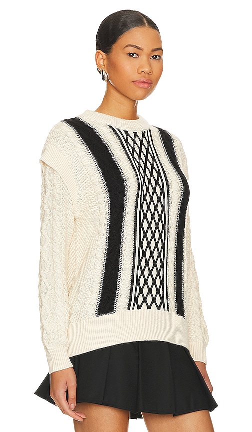 Shop 525 Nia Shoulder Trim Pullover Sweater In Cream Multi