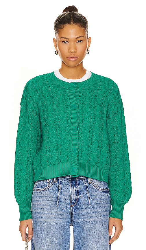 525 Brooke Allover Cable Cardigan In Kelly Green