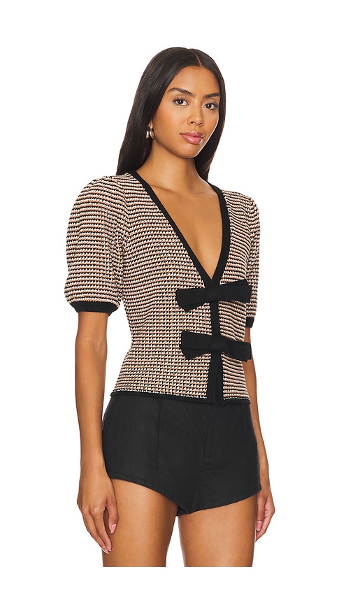 525 Elaine Puff Sleeve Bow Cardi In Sea Salt Multi