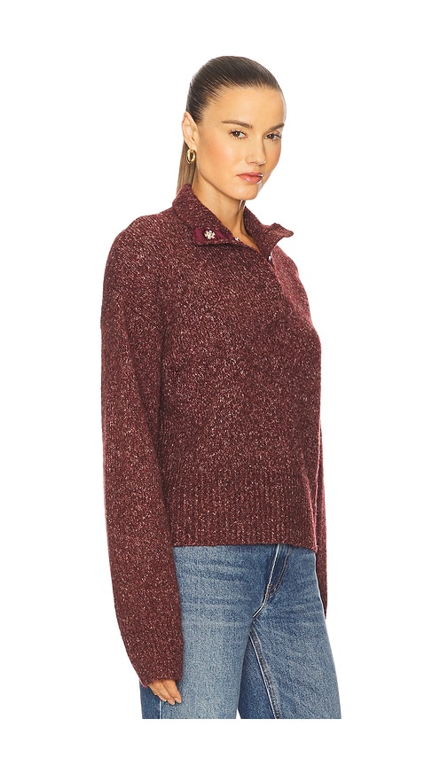 525 Henley Snap Front Sweater In Burgundy