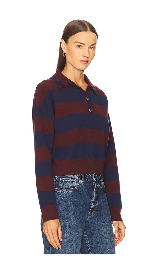 525 Lennon Double Collar Rugby Stripe Pullover In Burgundy