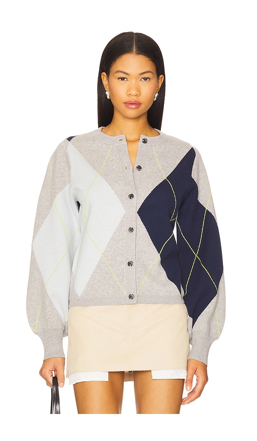 525 Argyle Balloon Sleeve Cardigan In Blue