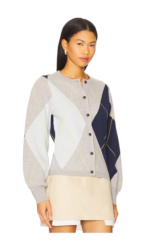 525 Argyle Balloon Sleeve Cardigan In Blue