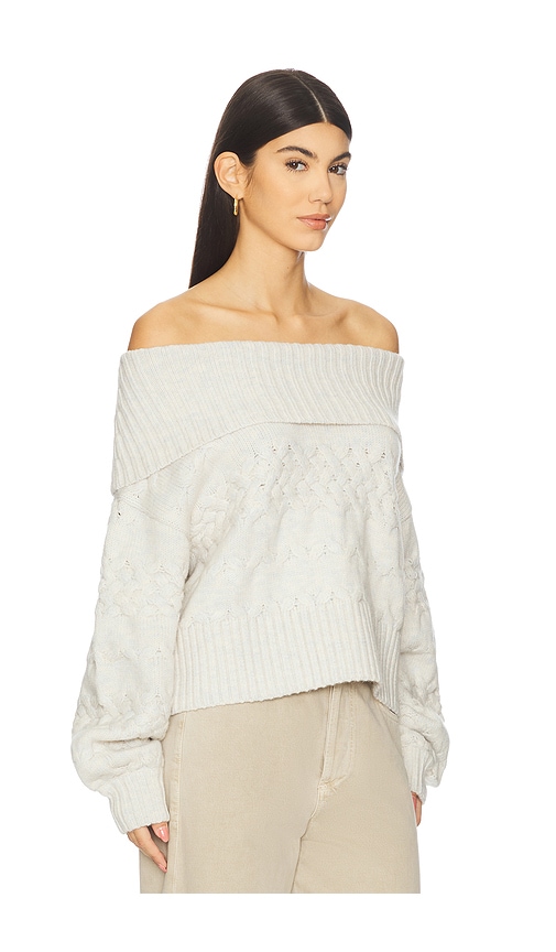 525 America Maureen Mixed Cable Cowl Neck Pullover In White