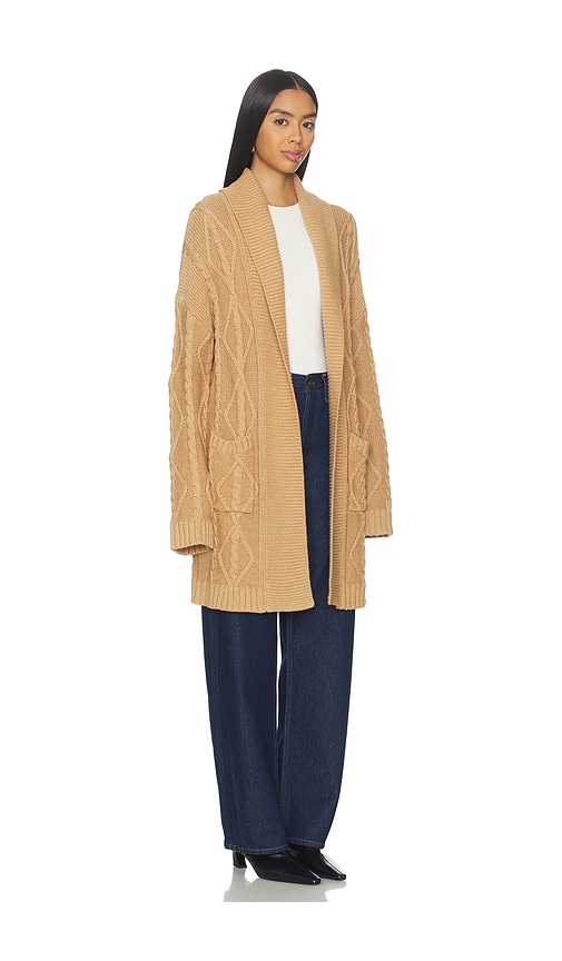 525 America Peggy Shawl Collar Cable Cardigan In Brown