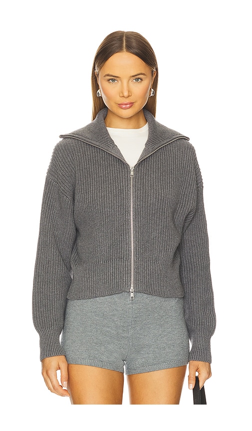 525 America Tina Shaker Zip Up Cardigan In Gray
