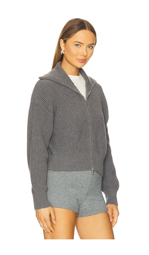 525 America Tina Shaker Zip Up Cardigan In Gray