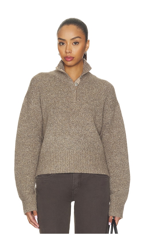525 America Boxy Snap Front Henley Sweater In Mushroom Melange