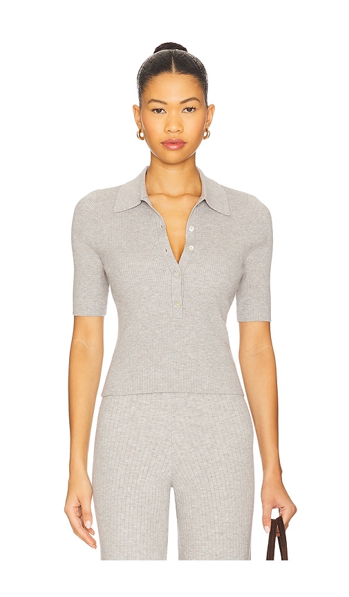 525 Ginny Short Sleeve Polo Collar Top In Gray