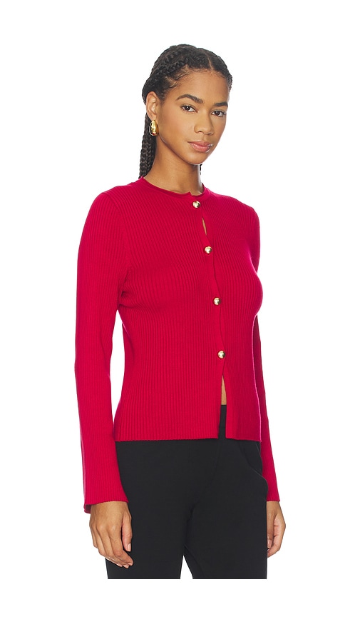 525 Ribbed Button Front Top In Red