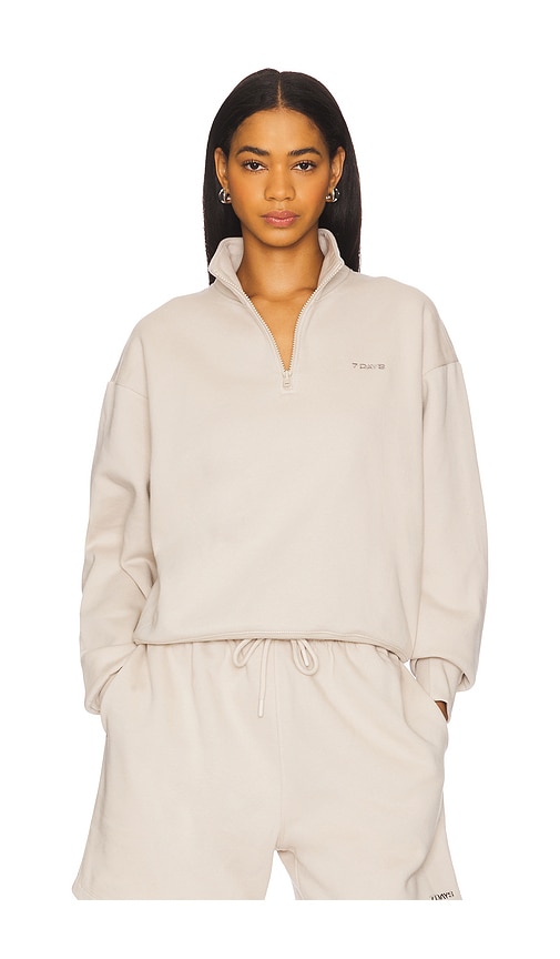 Organic Fitted Half Zip Sweatshirt in Taupe. - size XS (also in L, M, S, XL)