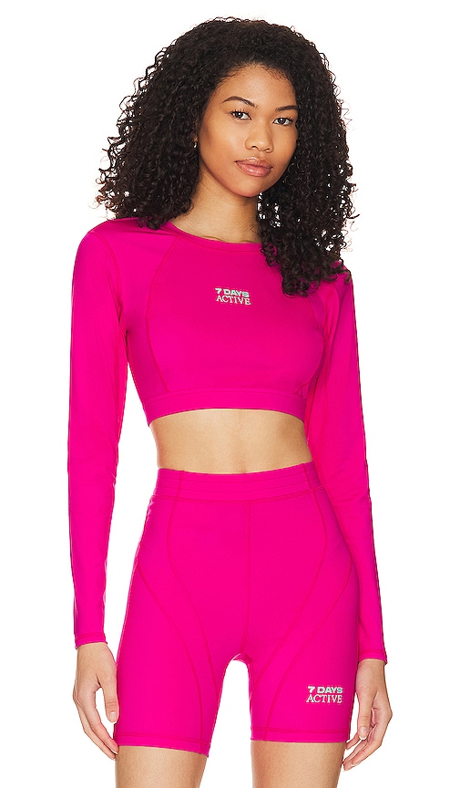 7 Days Active Cropped Long Sleeve Top In Fuchsia