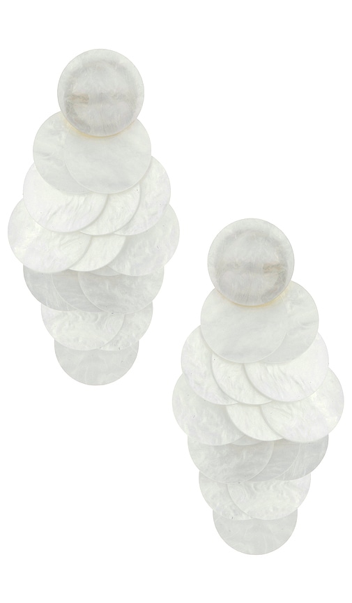 8 Other Reasons Irridescent Discs Statement Drop Earrings in White.