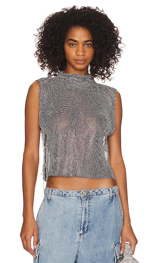 Shop 8 Other Reasons Rhinestone Mesh Cowl Neck Top In Black