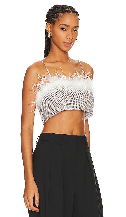 Shop 8 Other Reasons Rhinestone & Feather Top In Metallic Silver