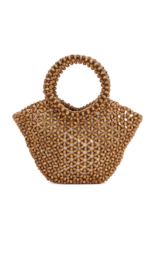 Wood Bead Tote Rounded Top Handle Bag