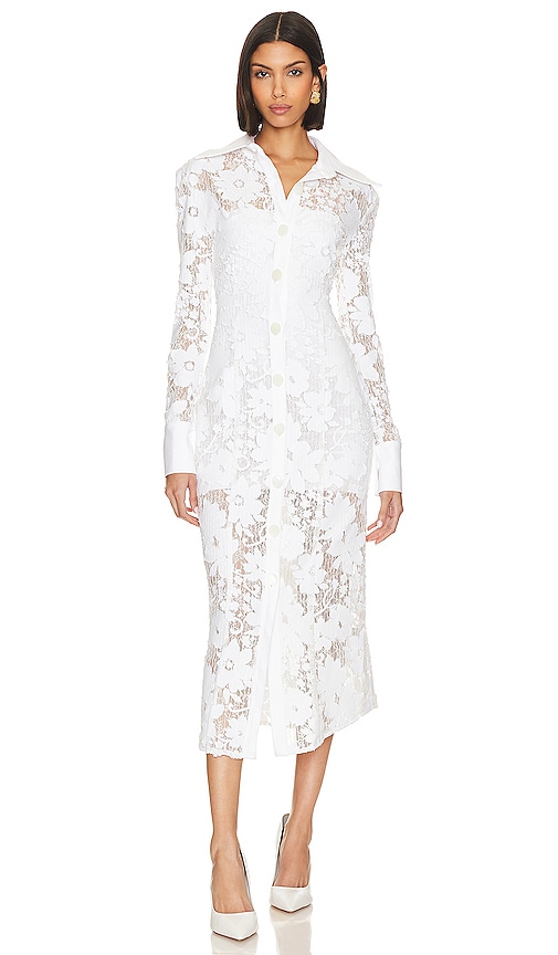 AAIZEL Floral Applique Midi Dress in White