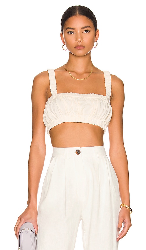 PatBO Linen Bralette Top in White