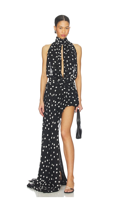 AWAVE Studio Maxi Halter Neck Dress in Dot Pattern | REVOLVE