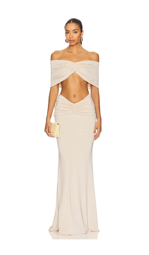 Drop Shoulder Top And Draped Long Skirt Set in Cream. - size 38/6 (also in 34/2)