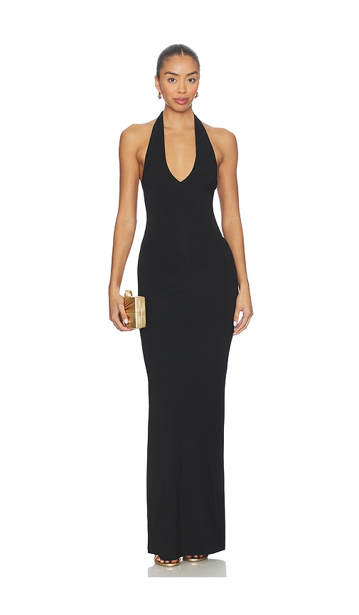 black maxi dress halter neck Reiss Plunge in Do Not Bleach Black Halter Maxi Dress |
