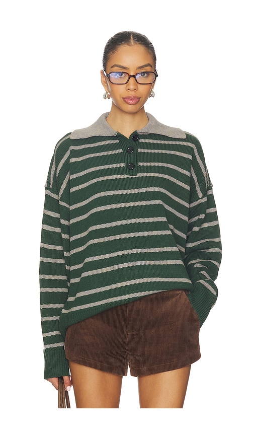 ALL THE WAYS Clydie Polo Sweater in Green Stripe | REVOLVE