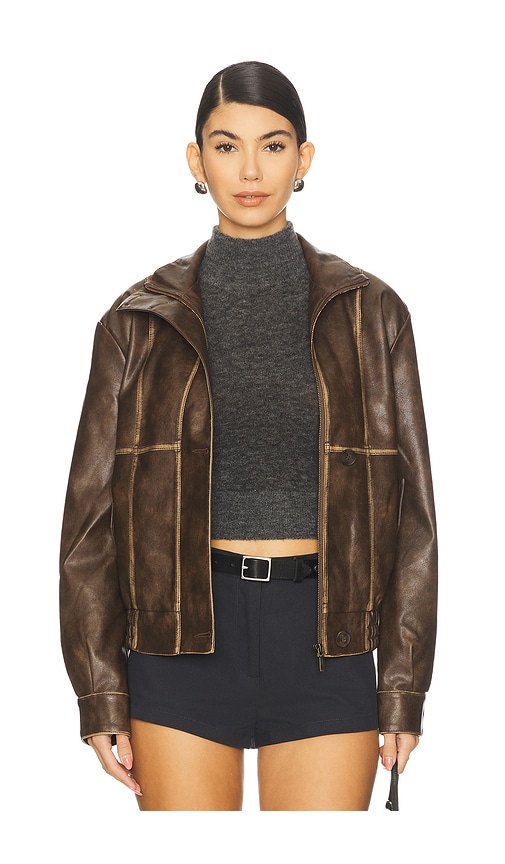 All The Ways Bella Faux Leather Bomber In Brown
