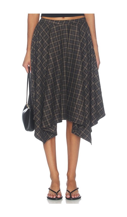 ALL THE WAYS Betty Midi Skirt in Navy Plaid in Multi. - size L (also in M, S, XS, XXS)