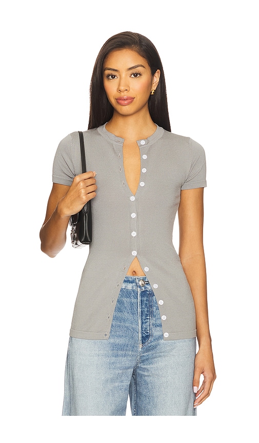 Samantha Button Up Top in Light Grey. - size S (also in L, M, XS)