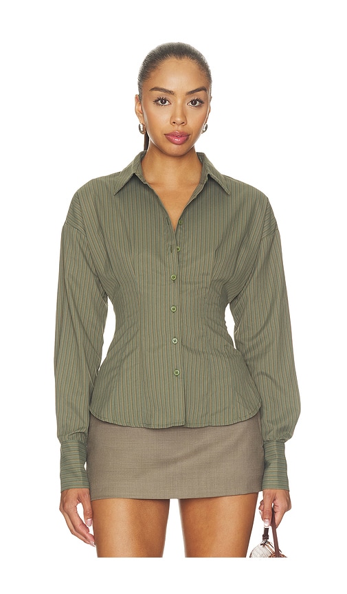 All The Ways Jeyne Button Up Top In Olive Stripe