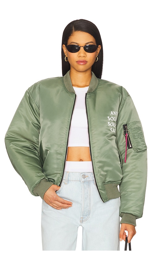 Welcome To The Club MA-1 Jacket in Green. - size XL/1X (also in L, M, S, XS)