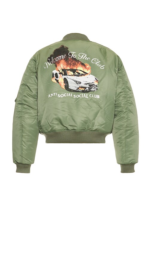 Anti Social Social Club Mens Welcome To The Club Logo-print Woven Bomber Jacket Olive Xl