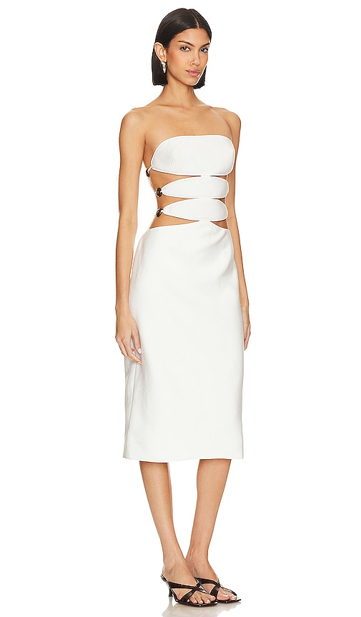 Shop Adriana Degreas Vintage Orchid Cut Out Midi Dress In Off White