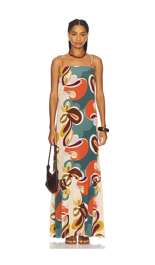 Organic Floral Long Dress in Teal,Cream. - size S (also in M)